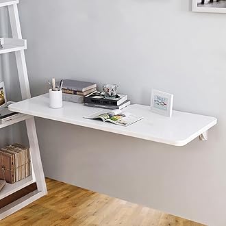 VITION Computer Wall Mount Stand Folding Wall-Mounted Drop-Leaf Table,Metal Folding Shelf Bench Table Bracket (White, 30 X 50 cm)
