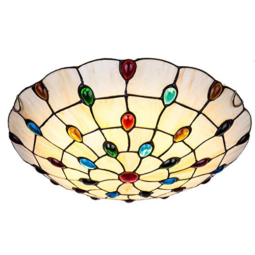 CCSUN 40cm Tiffany Style Glas Deckenleuchten,e27 Farbige Edelsteine Deckenstrahler,3-lichter Bunt Dekoration Deckenlampe Für Schlafzimmer Korridor Esszimmer Bunt 40cm Cover
