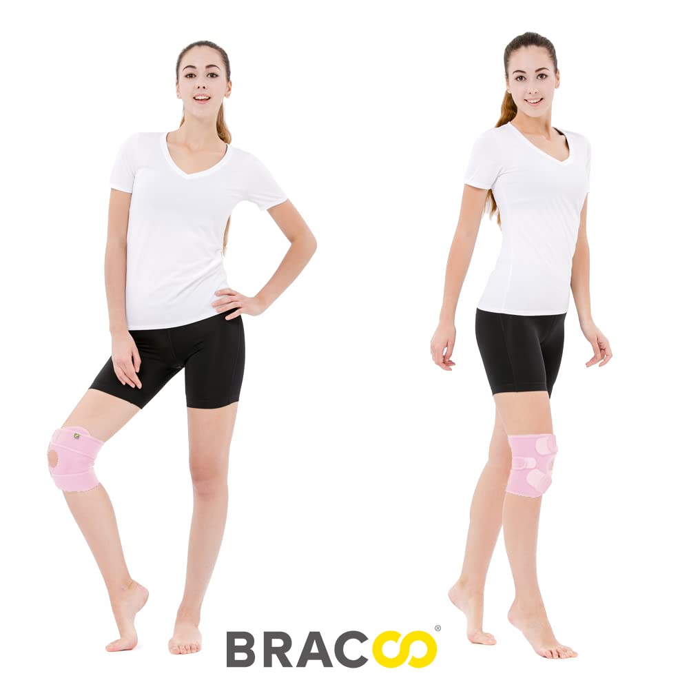 Bracoo Adjustable Compression Knee Patellar Pad Tendon Support Sleeve Brace for Men Women - Arthritis Pain, Injury Recovery, Running, Workout, KS10 (Pink)