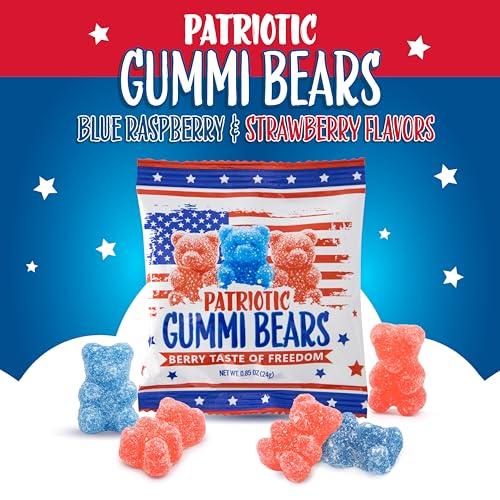 Patriotic Candy, Sour Bears Gummy Candy Individually Wrapped, 12 Packs | Red & Blue Gummies, Blue Raspberry & Strawberry Flavors - image 3
