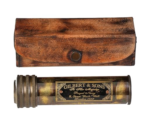 OCEAN REPLICAS Handmade Brass Kaleidoscope with Leather Case, Vintage Collectible Kaleidoscope, Unique Gift for Loved Ones, Antique Style Brass Decor