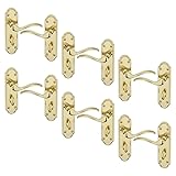 URBNLIVING Lisbon - Set di maniglie a leva in metallo, lucide, satinate, in ottone, resistenti alle macchie e ai graffi, adatte per tutti i tipi di porte interne ed esterne, con strumento hardware