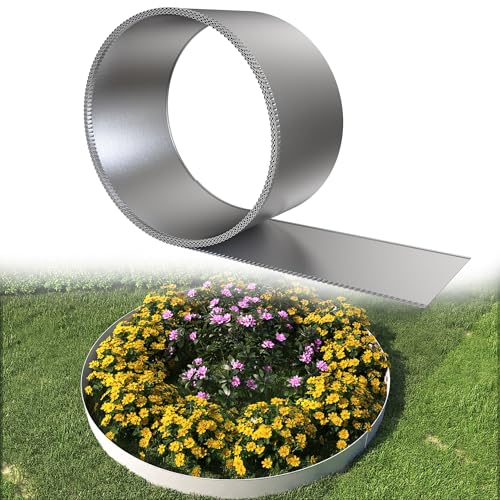 YRHome Rasenkantenband Verzinkter Stahl Raseneinfassung Beeteinfassung Mähkante mit Anti-Schnitt-Kante & Verzahnter Bodenhalterung Wetterfest & Rostschutz für Garten Höhe 15 cm – Länge 5 m
