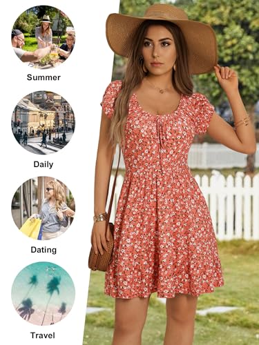 Image of HUHOT Teen Petite Women Floral Short Summer Mini Dresses with Pockets Cute Milkmaid Sundress 2026