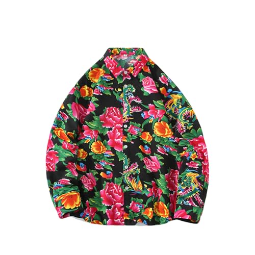 Chemise manches longues homme style rétro chinois à imprimé floral