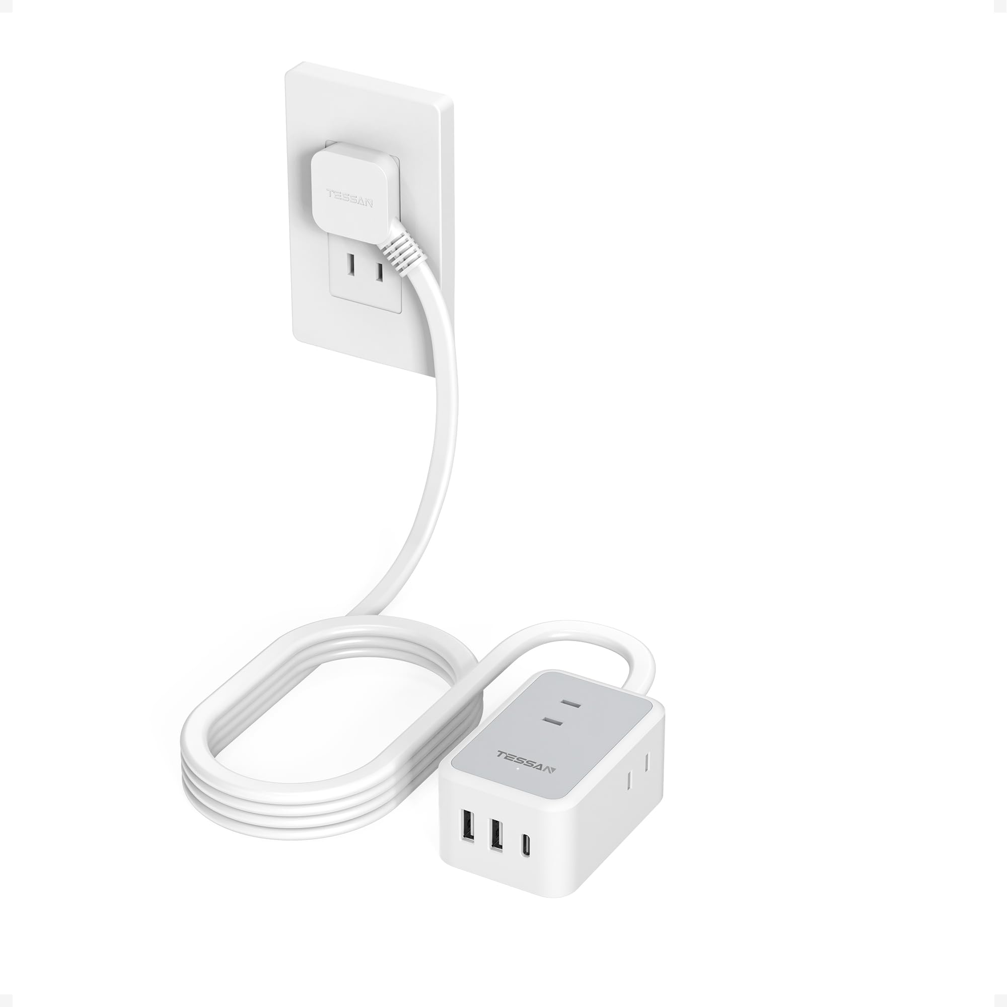 TESSAN 延長コード 3m 薄型 長い 電源タップ usb コンセントタップ 3個AC 1個タイプC 2個タイプA たこあしコンセント | テーブルタップ マルチ 電源コード type-c タコ足配線 隙間 oa 卓上 壁掛 mini型 おしゃれ