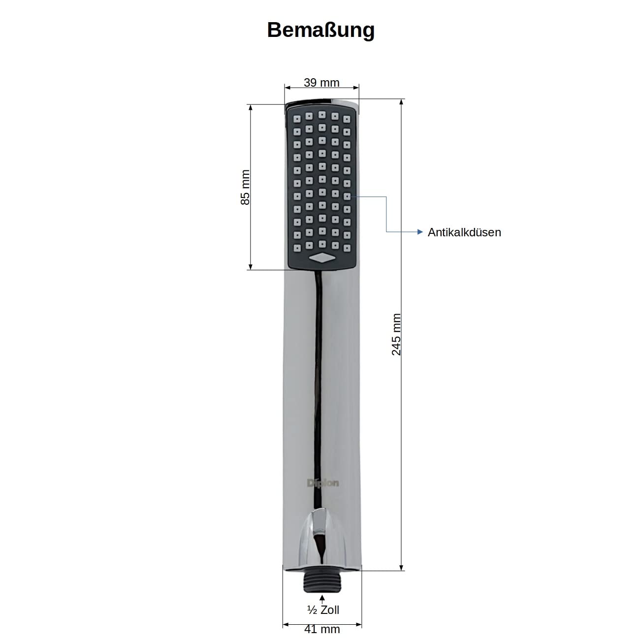 Design Handbrause mit antikalk Düsen/Duschbrause mit Schlauch 200 cm und Wandanschluss mit integrierter Brausehalterung