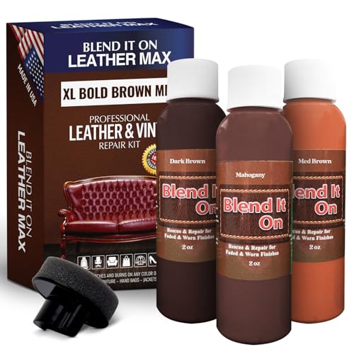 Blend It On Extra Large Leather Repair Kit, 6 Full Ounces for Furniture, Jacket, Sofa, Car Seat, Boots, Easy Instructions to Match Colors, Restore Any Material No Mixing Chart Needed (Bold Browns)