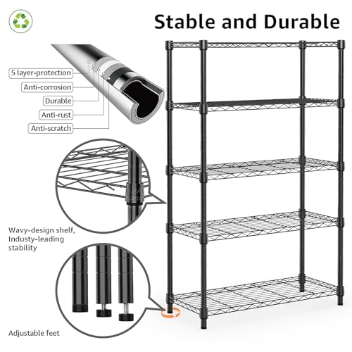 MZG Storage Shelving Utility Shelving Unit 5-Tier Utility Shelving Unit Steel Organizer Wire Rack for Home,Kitchen,Office (24-in W x 14-in D x 63-in H) by M MZG - Image 2