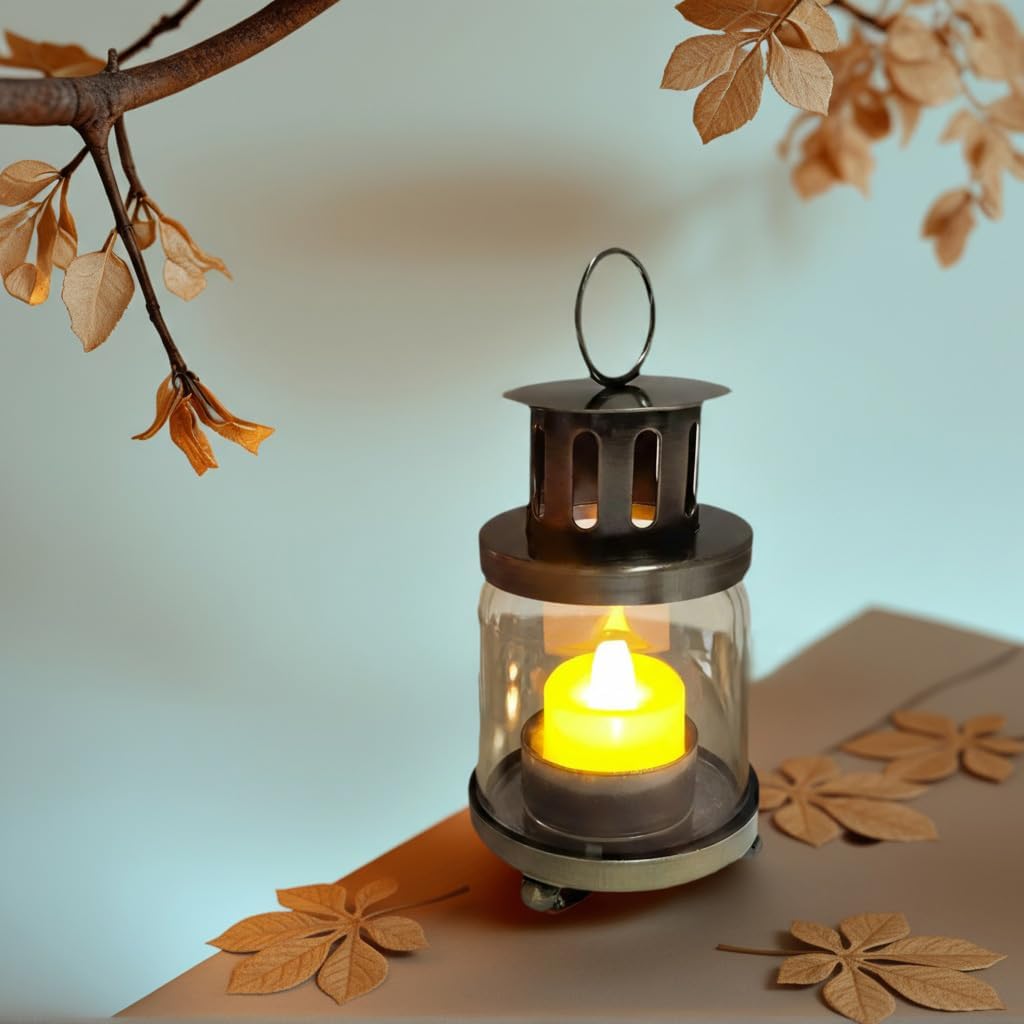 Mini Candle Lanterns for Tealight Candle Decorative Indoor Outdoor Hanging Lantern Versatile Metal Candle Holder Industrial, Farmhouse, Shabby Chic Halloween Christmas Decorations