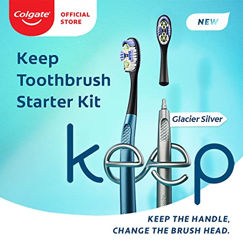 Image of Colgate Keep Deep Clean Toothbrush - Soft (1 Handle + 2 Brush Heads) (Glacial Silver) & Colgate Charcoal Clean 240g (120g x 2, Pack of 2) Black Gel Toothpaste
