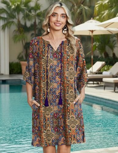 Image of Zeagoo Womens Summer Dress Casual Ruffle Tiered Floral Square Neck Sundresses Beach Boho Mini A-line Dress 2026 with Pockets