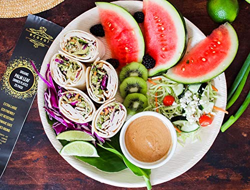 Ecozoi Extra Large Disposable Palm Leaf Plates 12" Round, 25 Pack Eco-friendly Dinnerware Set, Biodegradable Compostable Tableware Dinner Plates, For Weddings, Parties, Events, Camping