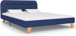 vidaXL Giroletto con Luci LED Imbottito Telecomando Elegante Struttura Letto Blu in Tessuto Telaio Legno e Acciaio Testata MDF 140x200 cm