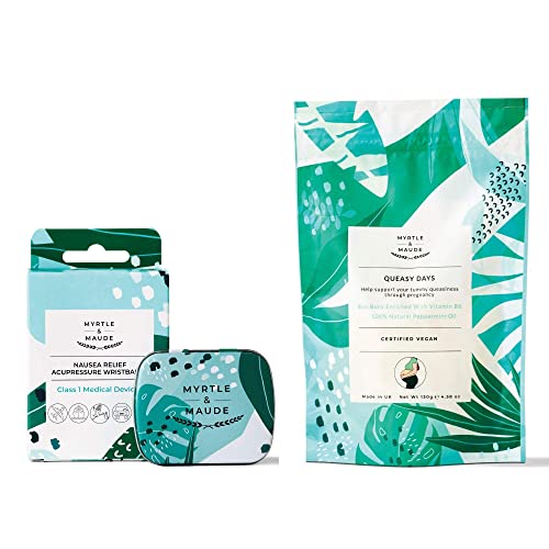 Myrtle & Maude - Instant Nausea & Morning Sickness Relief Bundle - Contains Nausea Relief Acupressure Wristbands and Queasy Days Vitamin B6 Peppermint Bon Bons - All Natural Solutions – Vegan
