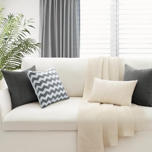 Image of Topfinel Decorative Dark Grey Throw Pillow Covers Cushion Cases, Set of 4 Soft Velvet Modern Double-Sided Designs, Mix and Match for Home Decor, Pillow Inserts Not Included (16x16 inch)