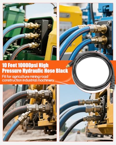 Image of 10 Feet 10000psi High Pressure Hydraulic Hose, CH-604 Coupler 3 /8 Inch NPTF Thread, 1 /4 inch ID x 10 FT(Black, 10' 10000psi)