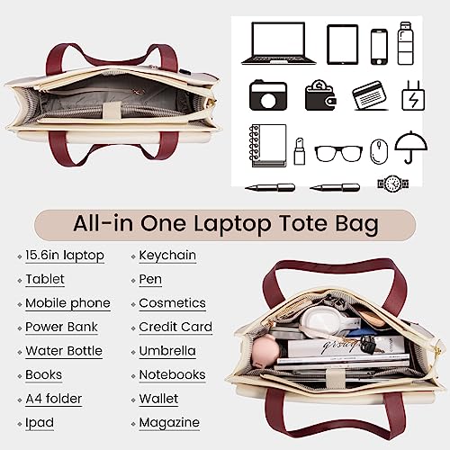 Image of LOVEVOOK Laptop Tote - 15.6 Inch Professional Leather Computer Briefcase - Waterproof Shoulder Bag - Large Capacity Business Teacher Office Bag - Crossbody Purse