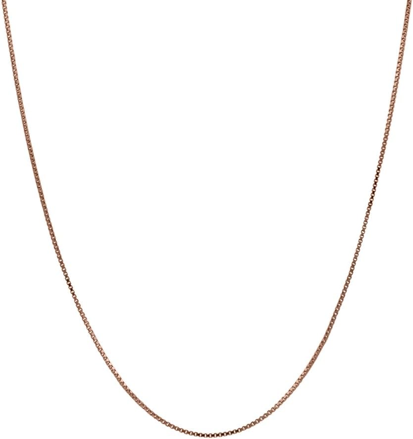 Honolulu Jewelry Company 14K Real Solid Rose Gold 0.5mm or 1mm Box Chain Necklace, 16" - 24"