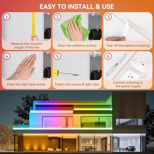 Image of 50Ft Outdoor RGBWW+IC LED Strip Lights, IP67 Waterproof Multi-Colored+3000K-6500K 24V LED Lights with Remote and APP, Music Sync Color Changing LED Tape Lights,DIY Strip Lighting for Courtyard Garden