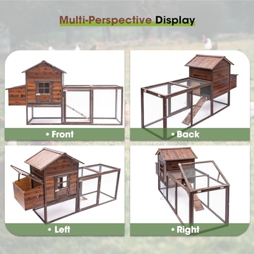 Outdoor 160\'\' Chicken Coop Wooden Large Hen House for Chickens, Waterproof Outdoor Poultry Cage for Small Animals with Upgraded Nesting Box and Removable Tray (Brown)