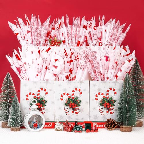 Image of Larcenciel Christmas Tissue Paper for Gift Bags, 50Pcs Classic Red White Xmas Gift Wrapping Tissue Paper, Snowflake Deer Art Packing Supplies for Holiday, New Year, Crafts Project, Party Decor,20x14In