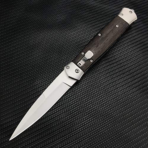 Heilon Everyday Carry Or Hunting Use Tactical Folding Pocket Knife, Stainless Steel Single Edge Blade Comfort With Wenge Wood Handle, Safety Lock & Glass Breaker #TOP2