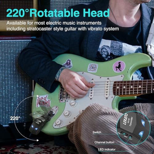 Sistema de guitarra LEKATO, receptor e transmissor sem fio de 2,4 GHz, recarregável, com 4 canais pa
