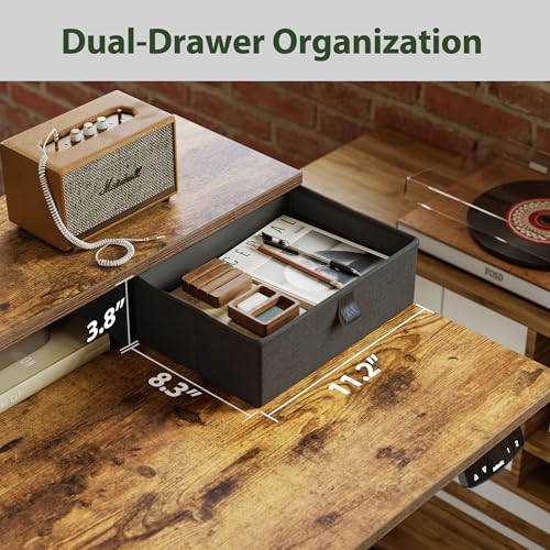 Image of Agilestic Electric Standing Desk with 2 Drawers and Keyboard Tray, 48 x 23 Inches Ergonomic Adjustable Height Desk with Storage, Sit Stand Computer Workstation, Rustic Brown