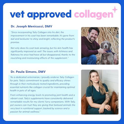 Haut- und Fellergänzung für Hunde, Katzen | Taily Flüssiges Kollagen für Hunde | Juckreizlinderung für Hunde mit Allergien, mit Grasfutter Kollagen, Biotin, Vitamin C und Hyaluronsäure | Hergestellt