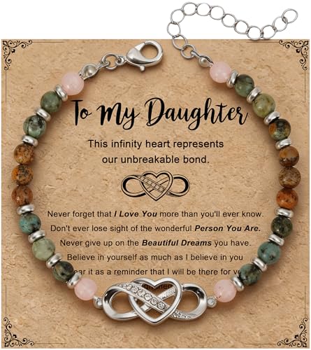 HugMemories Infinity Love Daughter Bracelet Natural Stone Beaded Bracelets for Daughter Birthday Christmas Graduation Mothers Day Gifts for Daughter Silver