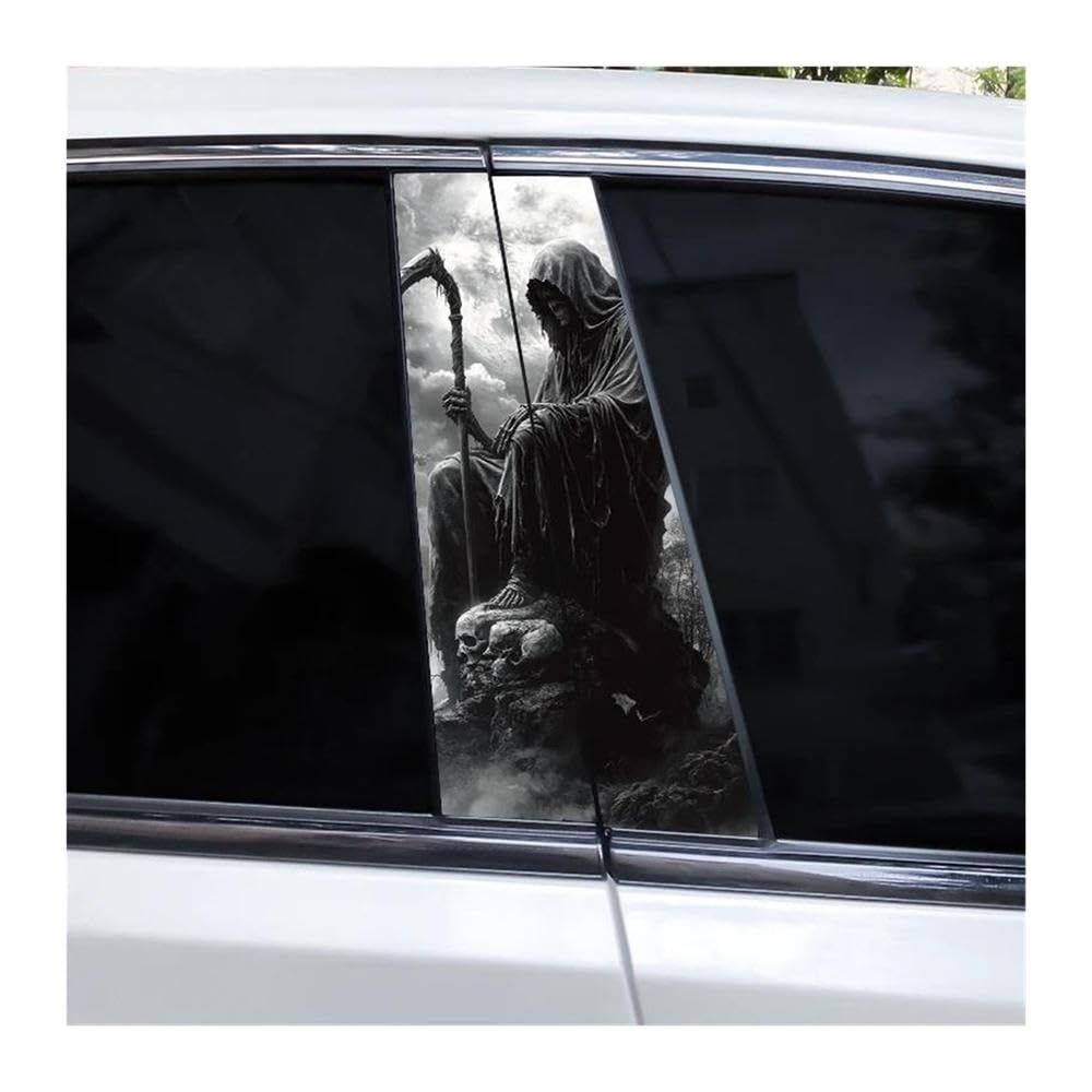 Decorative Items 2pcs Car Window Pillar Stickers Horror Skull Waterproof Vinyl Stickers Car B-Pillar Stickers(K)