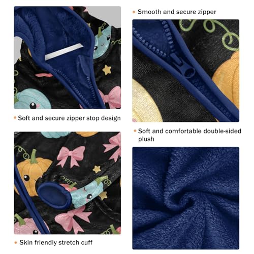 Cute Pumpkins with Bows Pattern Toddler Fleece Jacket Girl Boys Hooded Fleece Jacket Coat Warm Outwear Zip-up 3-10T3