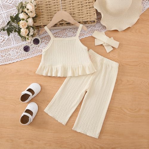 Toddler Baby Girl Summer Clothes Outfits Crocheted Ruffle Camisole Pants Kids Clothing Set3