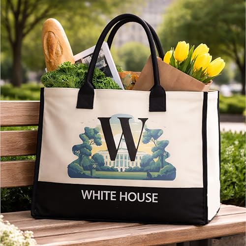 Image of Salt Earth Cotton Canvas Tote Bag - Alcatraz Island Landmark Design with Custom Initial, Durable Shoulder Bag for Women