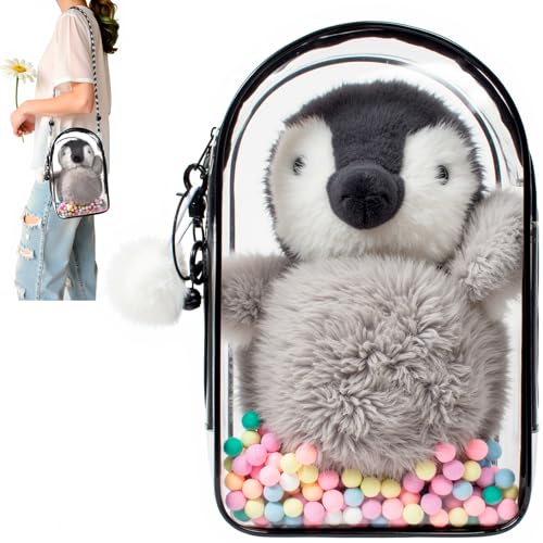 Image of Clear Figure Display Bag with Keychain for Doll, Protective Case for Plush Doll, Clear Hanging Display Cases, Crossbody Doll Storage Bag, PVC Storage Case Cover for Figures Dolls (Black, Large)