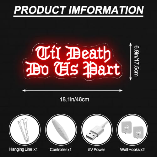 Image of Till Death Do Us Part Neon Sign, Dark Romance LED Light, Gothic Lover Gift