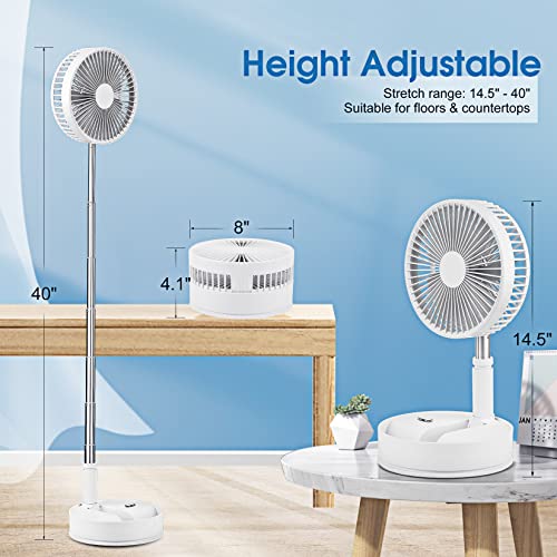 Portable Oscillating Standing Fan With Remote Controller, 8" Foldable Desk Fan, 7200Mah Rechargeable Quiet Usb Mini Folded Floor Fan, Pedestal Fans For Personal Bedroom Office Fishing Camping Travel #TOP5