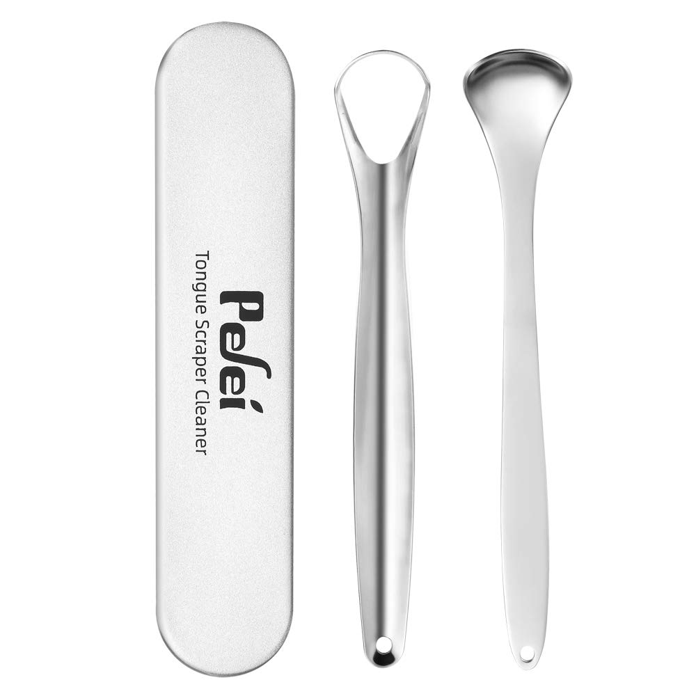 Tongue Scraper Cleaner, 2 Pack Surgical Grade Stainless Steel Tongue Brush Eliminate Bad Breath, Dental Scraper with Handy Carrying Store Case