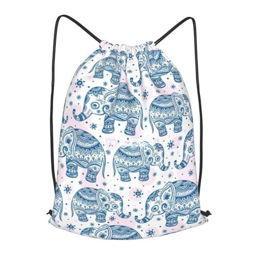 TTIGLHOH Mochila con cordón de elefante bohemio, bolsa de poliéster de almacenamiento deportivo para gimnasio, viajes, Negro, S