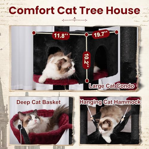 Image of Gitelsnour Cat Tree, 63'' Cat Tower for Large Cats, Big Hammock GCT020BR