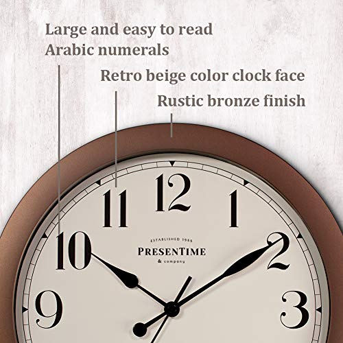 Presentime & Co 11.5" Farmhouse Antique Bronze/Rustic Round Decorative Wall Clock, Quartz Movement, Battery Operated, Rustic Bronze Finish #TOP2
