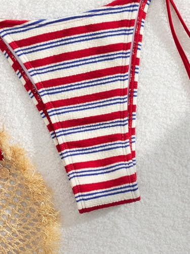 Image of ZAFUL 2 Piece Triangle Bikini for Women Knitted Rope Halter Bikini Sets Sexy Bathing Suit Side Tie Swimsuits Beachwear