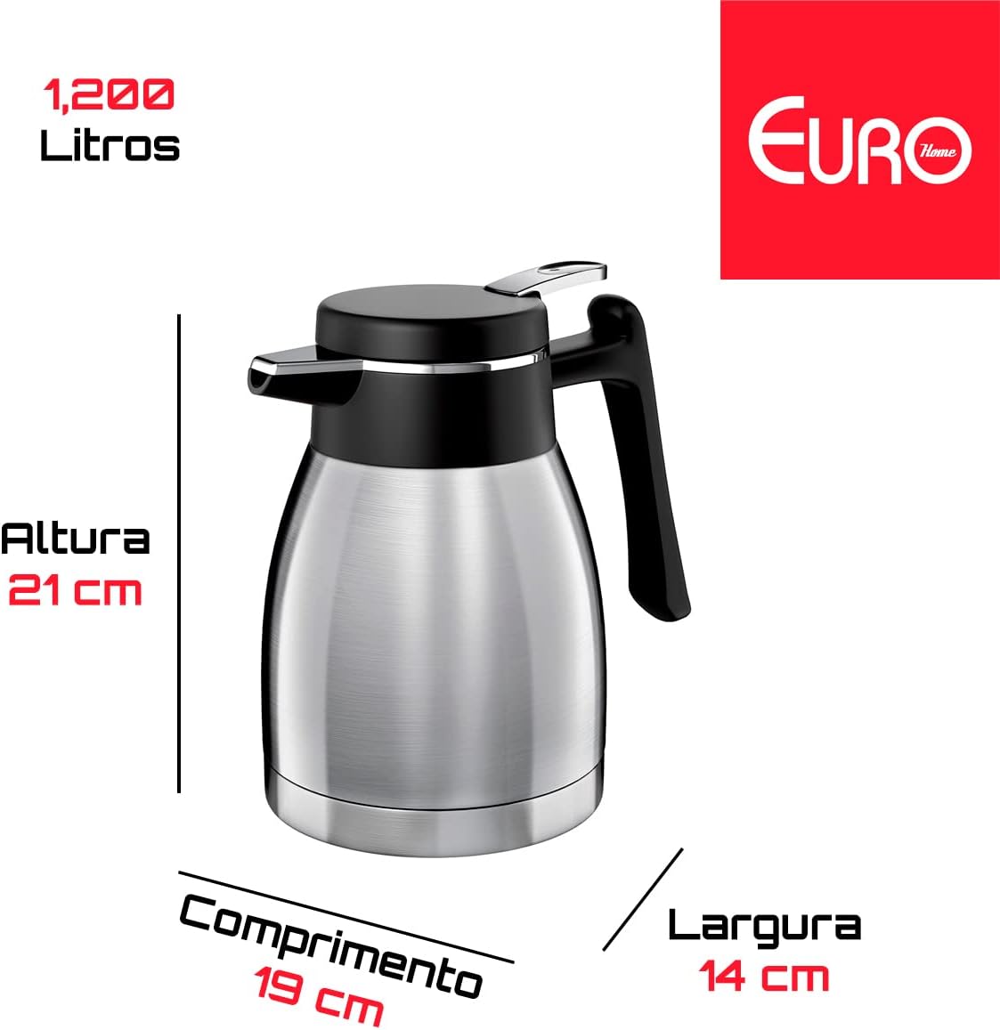 Euro Home - Bule Térmico Quebec 1,2 Litro, Inox, BT5508-IN
