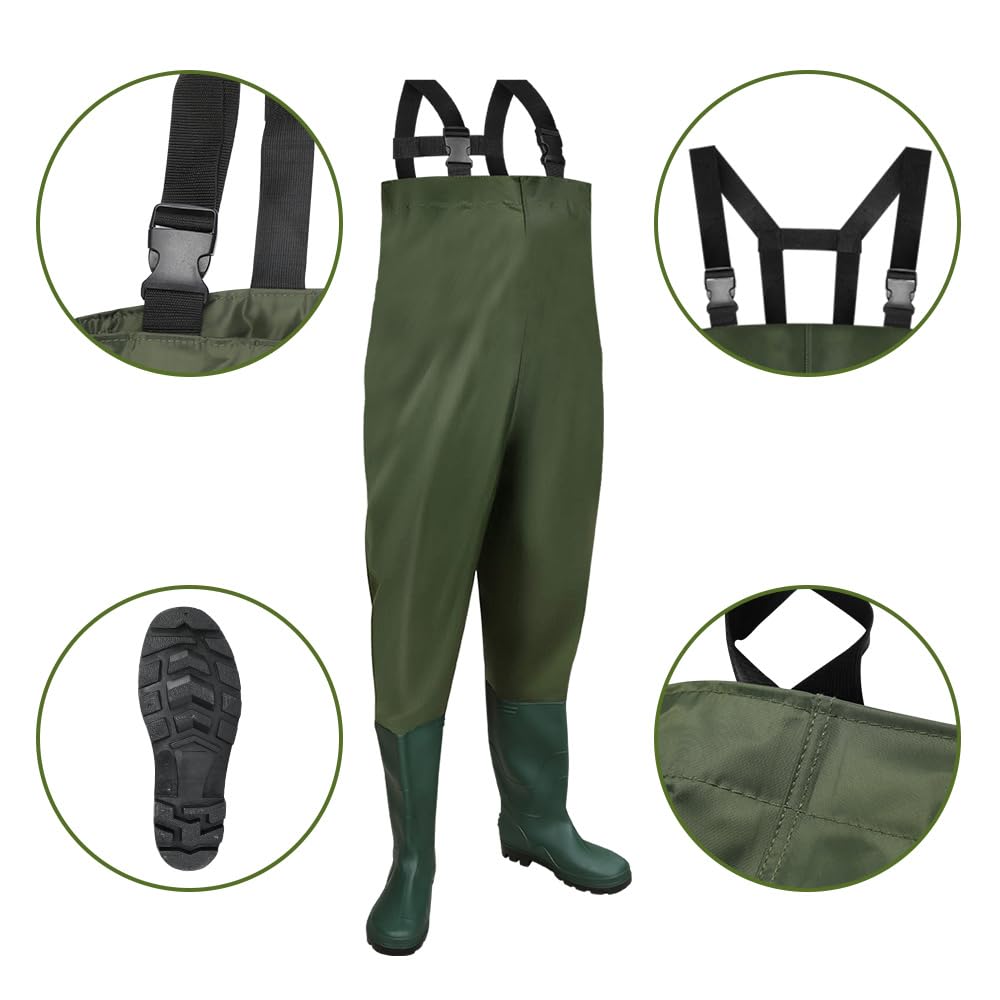 Wathose aus 70D Nylon/PVC mit verstellbaren Trägern und rutschfesten Gummistiefeln – wasserdichte Anglerhose für Angeln, Jagd, Landwirtschaft, Garten & mehr