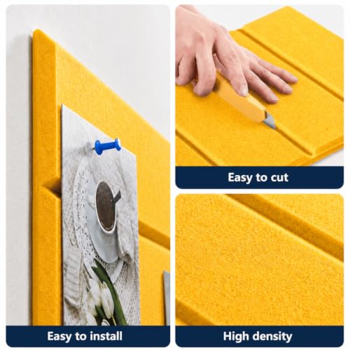 Image of Quiet Canvas Parallel Pinboard, 1x1 ft, Pack of 6, 50 PushPins, (Yellow)