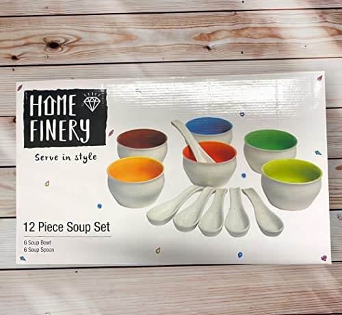 Image of Home Finery Ceramic Soup Bowl and Spoon Set - 12Pc