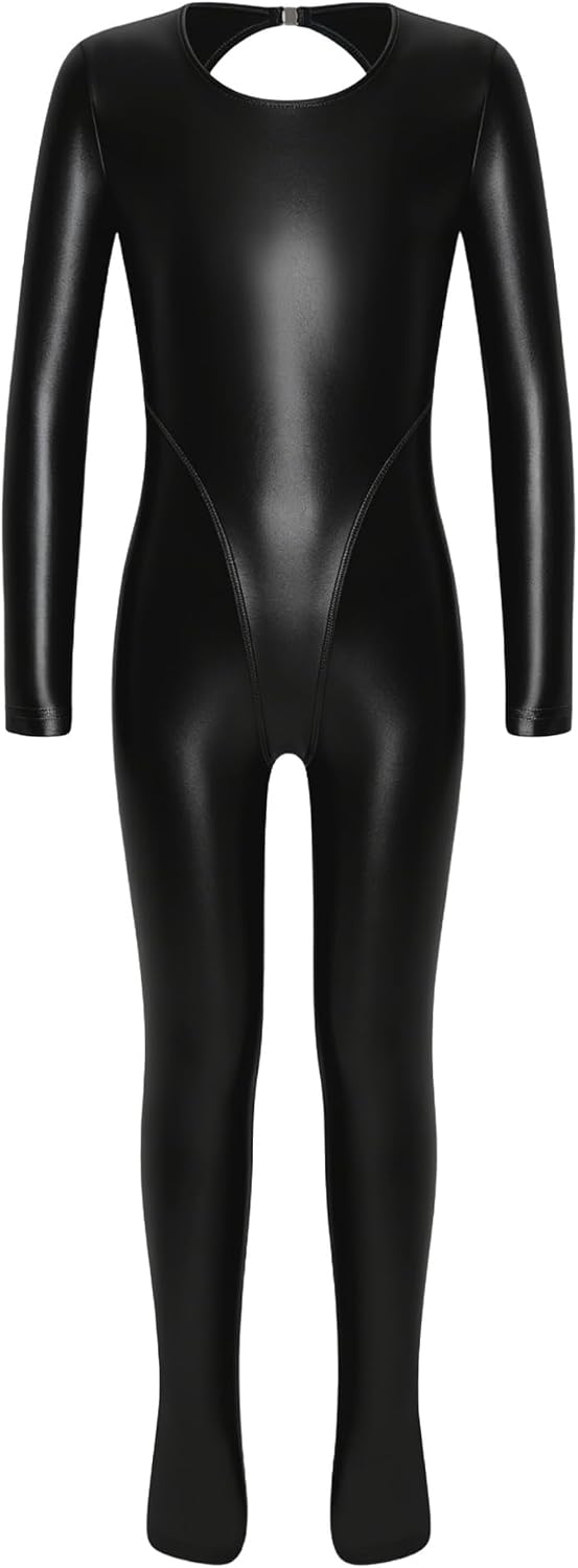 TiaoBug Girls Long Sleeve Leotard Ballet Gymnastics Unitard Shiny Bodysuit One Piece Dance Jumpsuit for Yoga