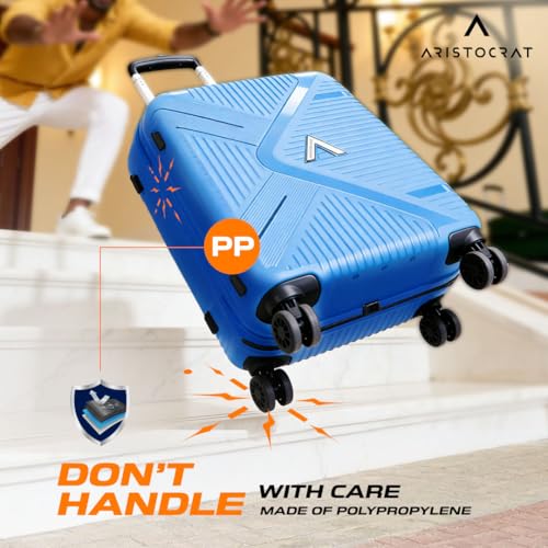 Image of Aristocrat Envoy Check-in Trolley Bag 65cm | Medium Hard Luggage | 8-Wheel Suitcase for Travel | Combination Lock with Sturdy Zipper | Polypropylene | 3 Years International Warranty (Ocean Blue)