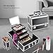 Joligrace Makeup Case Organizer Box, 11.8 Inch Makeup Train Case with Mirror, 3-Tray Make-up Cosmetic Storage Box with Brush Holder, Lockable Large Makeup Organizer Carrying Case, Shiny Black
